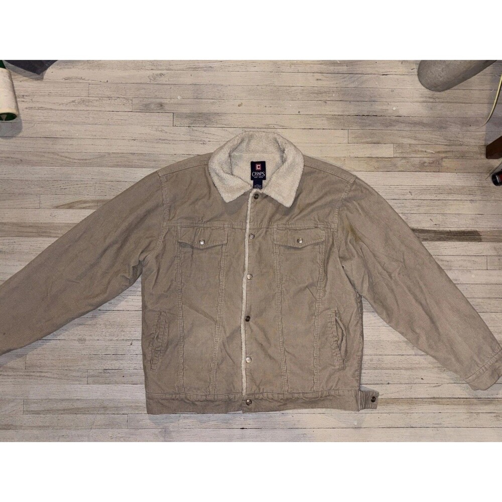 Chaps Ralph Lauren Corduroy Men’s Trucker jacket Tan Size Large Fleece Lined